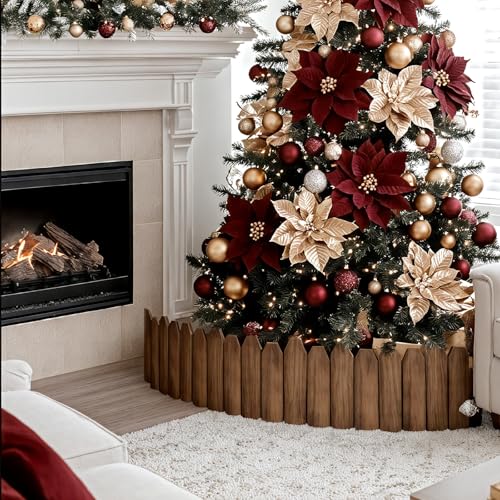 Christmas Tree Edging, Wooden Edgings for Christmas Tree gate, Edging Border Mini Christmas Tree Edging Barrier, Home Garden Christmas Tree Edging Edge (7.8' H x 47' L, 2 Pack)