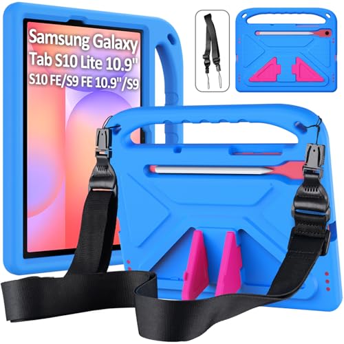 DUZZONA Funda Infantil para Samsung Galaxy Tab S10 Lite/ S10 FE/ S9 FE/ S9 10.9 Pulgadas/11 Pulgadas (2025/2023), Eva Ligera a Prueba de Golpes con asa Infantil y Correa para el Hombro, Azul