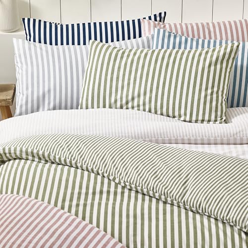 Catherine Lansfield Brushed Stripe Cotton Reversible Super King Duvet Cover Set with Pillowcases Silver Grey - Image 5