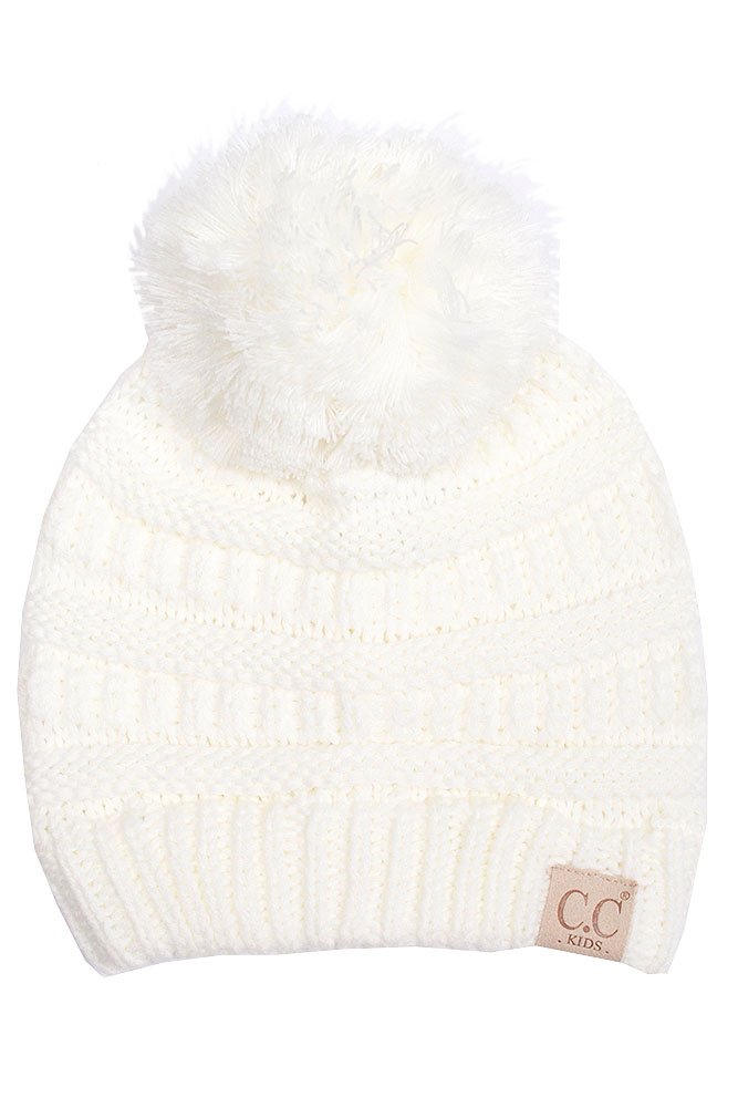 ScarvesMe 3pc Set Children Kid Toddler Trendy Warm Soft Stretch Cable Knit Pom Beanie, Scarves and Gloves Set Ivory