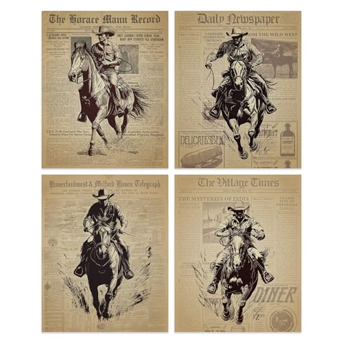 SUPERDANT 4 pièce de Peinture Murale de Cow Boy Occidental...