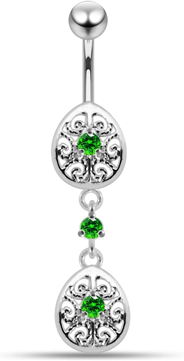 Fancy Double Celtic Teardrop Dangling Design 925 Sterling Silver with G23 Grade Titanium Belly Ring - Belly Button jewelry - Navel jewelry
