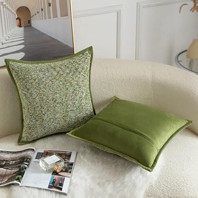 Yaertun Pack of 2 Tie-dye Chenille Textured Throw Pillow Covers Decorative Lumbar Accent Cushion Cover Cozy Soft Velvet Pillow Case for Couch Sofa Bedroom Living Room 12x20 Inch Grass Green