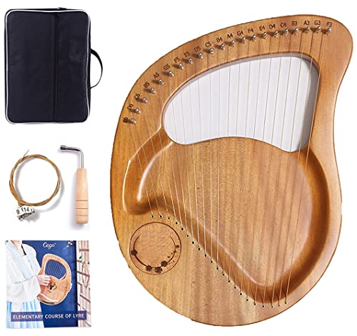 KEMNGO 21 Strings Lyre Harp, Metal Strings Instrument with Tuning Wrench, Carrying Bag and Extra Strings (Color : Wood)