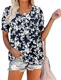 Cute Summer Tops for Women Dressy Lady V-Neck Shirts Trendy Loose Fit Floral Blouses Medium