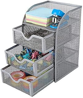 EasyPAG Mesh 3 Tier Small Drawer Chest Desk Tidy Organiser Desktop Office Supply Holder,Black