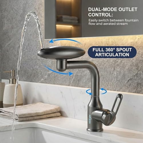 Image of ARQUIN Pull Down Kitchen Faucet SS304 Kitchen Sink Tap Faucet- Hot and Cold with 360 Swivel Deck Mounted Dual Spray Kitchen Tap for Home Sink (Waterfall Pullout Sink Mixer Black)