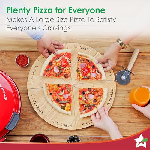 Image of Wonderchef Regalia Pizza Maker | Crispy Pizzas in 5 Minutes with Rapid Cooking over 450C | Wood-Fired Pizza-Like Taste | Lava Stone Base for Golden Crust | 1200W, 12-in Diameter | 2-Year Warranty