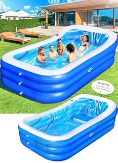 Inflatable Pool with Big Backrest and Seat,Oversized Thickened Large BlowUpPool for Adults,Inflatable Backyard Pools for Adult,Durable Swimming Pools Summer Water Party98 x63 x21.6(Blue)