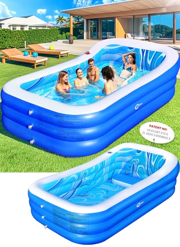 Inflatable Pool with Big Backrest and Seat,Oversized Thickened Large BlowUpPool for Adults,Inflatable Backyard Pools for Adult,Durable Swimming Pools Summer Water Party98 x63 x21.6(Blue)