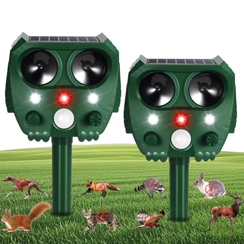 2025 Repellente solare ad ultrasuoni per esterni, per gatti, scoiattoli, cervi, puzzole, per cortile, con rilevatore di movimento, luce deterrente per animali, per cani, procioni, conigli, roditori (2