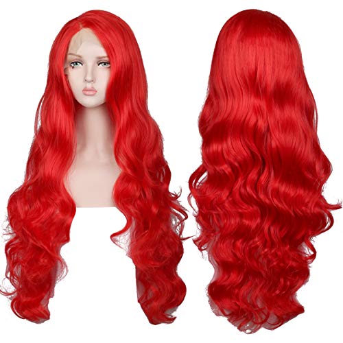 ColorGround Long Wavy Red Natural Thick Lace Front Wig for Women