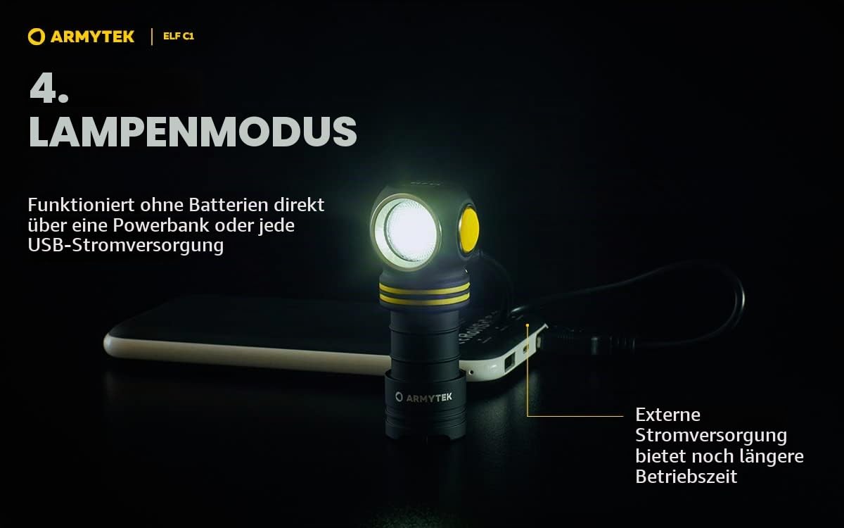 Armytek NEU, Stirnlampe Elf C1 v2 Kaltweiß 1000 Lumen LED-Lampe Micro USB Aufladbarer, Qualitativ Hochwertiger