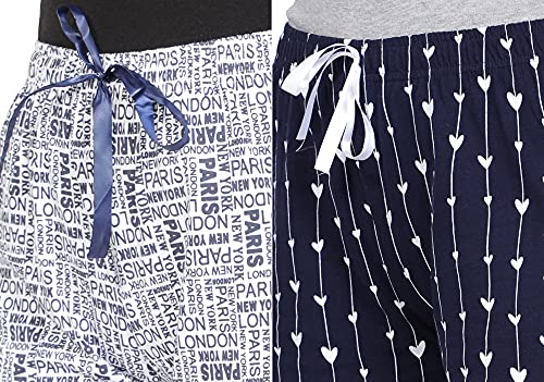 Image of Club A9 Women's Cotton Printed Regular Fit Shorts (Combo of 2) (White /Navy Blue,M) (WSCOM2 206 M)