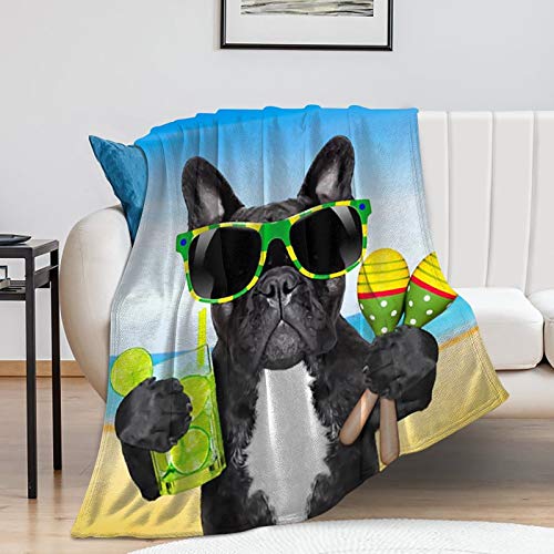 Fleece Flannel Throw Blanket Soft And Warm Air-Conditioned Quilts Skin-Friendly Fluffy Blanket Brazil French Bulldog Pattern Bed Throws For Couch Home Bedroom, 70 X 80 Inches #TOP6