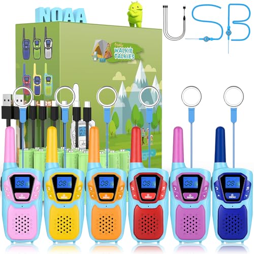 Topsung Walkie Talkies for Kids Long Range Walkie-Talkie for Adults Rechargeable 6 Pack with Lanyard NOAA USB Family Pink 2 Way Radio Toys for 3-12 Year Old Boys Girls Toddlers Camping Skiing