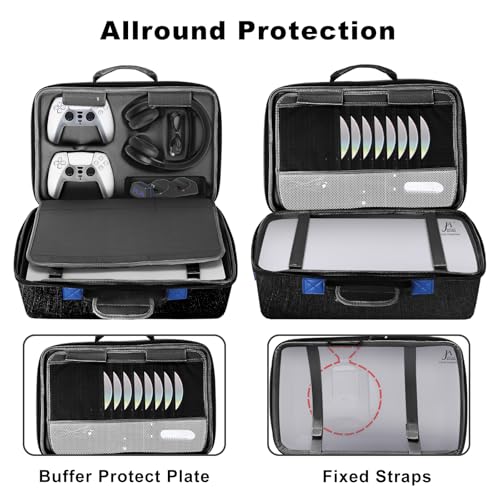 Image of jamini Hard Shell Carrying Case for PS5, PS5 Pro, Travel Case for Ps 5 Console Controller, Shockproof Protective Storage Bag for Playstation 5 Disk Digital Edition, Headset, Base, Accessories(Black)