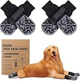 Aubzy 2 Paar Weiche Hundesocken Anti-Rutsch, Doppelseitig Pfotenschutz mit verstellbarem Klettverschluss Riemen, Leuchtband Leopardenmuster, Innen/Outdoor Leckschutz Hund Verletzung(M)