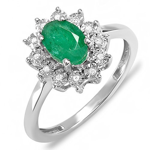 Dazzlingrock Collection Kate Middleton Diana Replica 10K Diamond & Green Emerald Royal Bridal Ring, White Gold