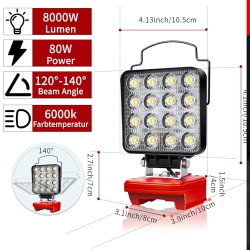 Image of Cordless LED Flashlight for Craftsman V20 Battery, 48W LED Work Light with USB-A&Type C Ports for Jobsite, Car Repairing, Camping, Emergency
