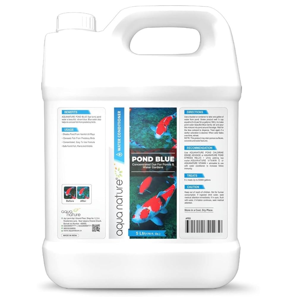 AquaNature® Pond Blue Concentrated Dye for Ponds & Water Gardens Water Conditioner (5Ltr)