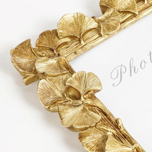 Gold 8x10 Picture Frame, Vintage Ornate Picture Frames Leaf Textured Hand-Crafted Resin with Glass Front, Antique Photo Frame for Tabletop Display, Retro Design Home Decor