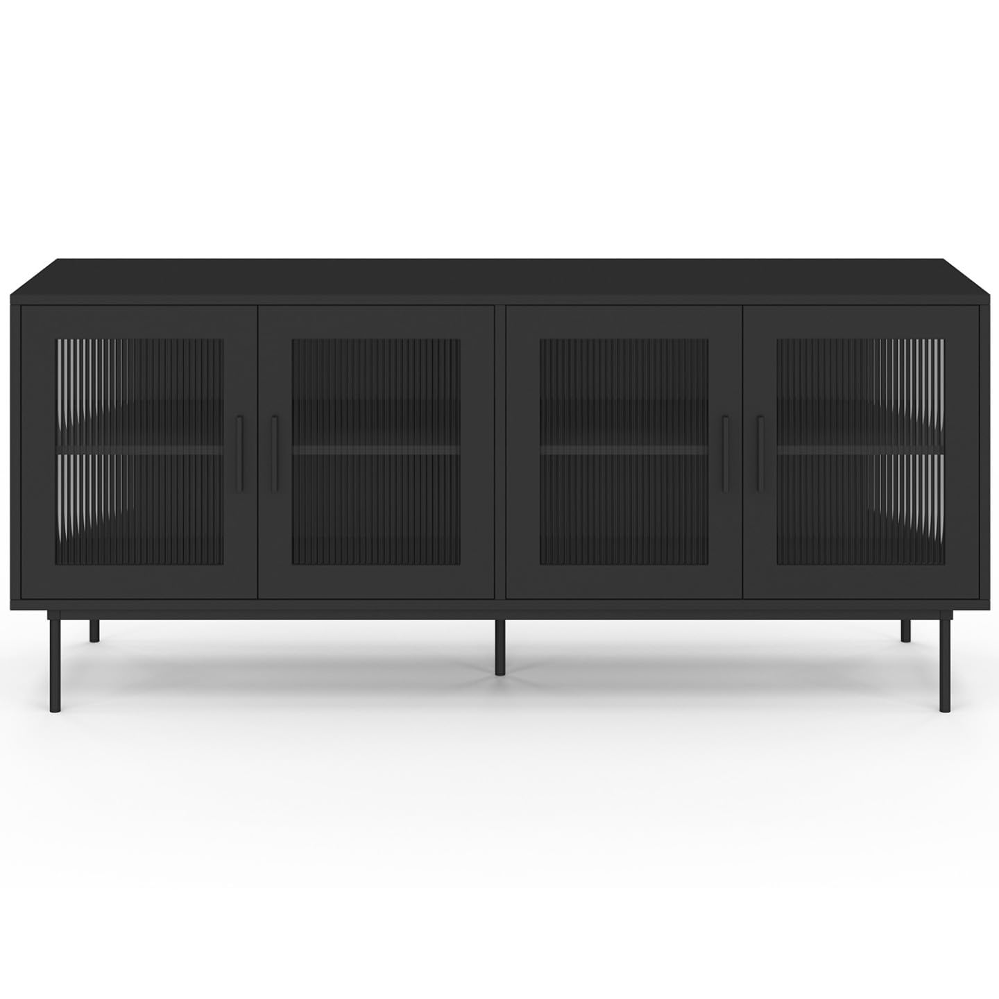 IDMarket - Buffet 140 cm ZINEB 4 Portes vitrées façade cannelée Noir