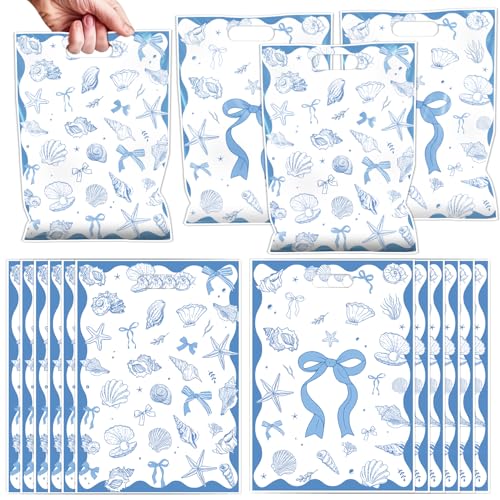 Image of Falueqg Seashell Birthday Party Favors - 50 Pcs Ocean Seashell Beach Goodie Candy Gift Bags Ocean Shell Blue Bow Party Supplies for Summer Wedding Birthday Baby Shower Decorations
