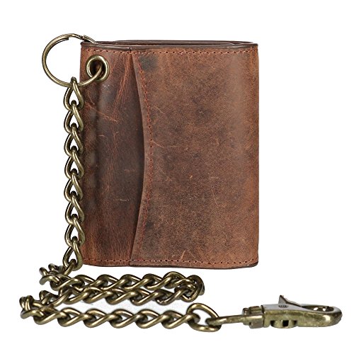 CTM Men's Crazy Horse Leather RFID Trifold Chain Wallet, Brown4