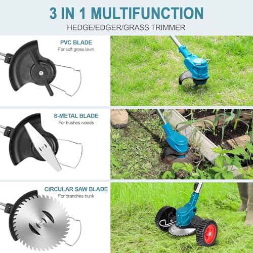 Image of Electric Wireless Rechargeable Edge Cutter 48V-2 Batteries-25cm Cutting Width|3-in-|Adjustable Height|3 Blade Types |Lawns & Gardens|Straight Blades Trimming Scissors. (Blue)