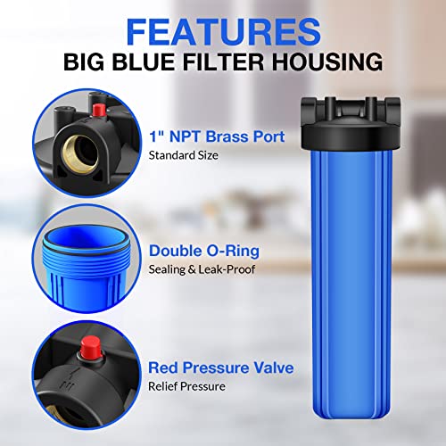 SimPure Whole House Water Filter Housing (DB20P), 20" x 4.5" Sediment Carbon Filter Universal Housing, Pre-Filtration System for Well and City Water, 1" NPT Port, Pressure Release - Image 3