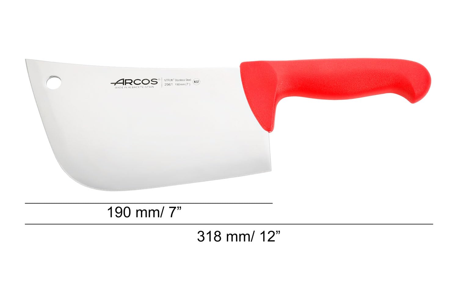 Arcos Couteau de Boucher à Découper – Lame en Acier Nitrum, Manche en Polypropylène – Robuste et Hygiénique, Système d'Identification de Couleur – Rouge, Série 2900