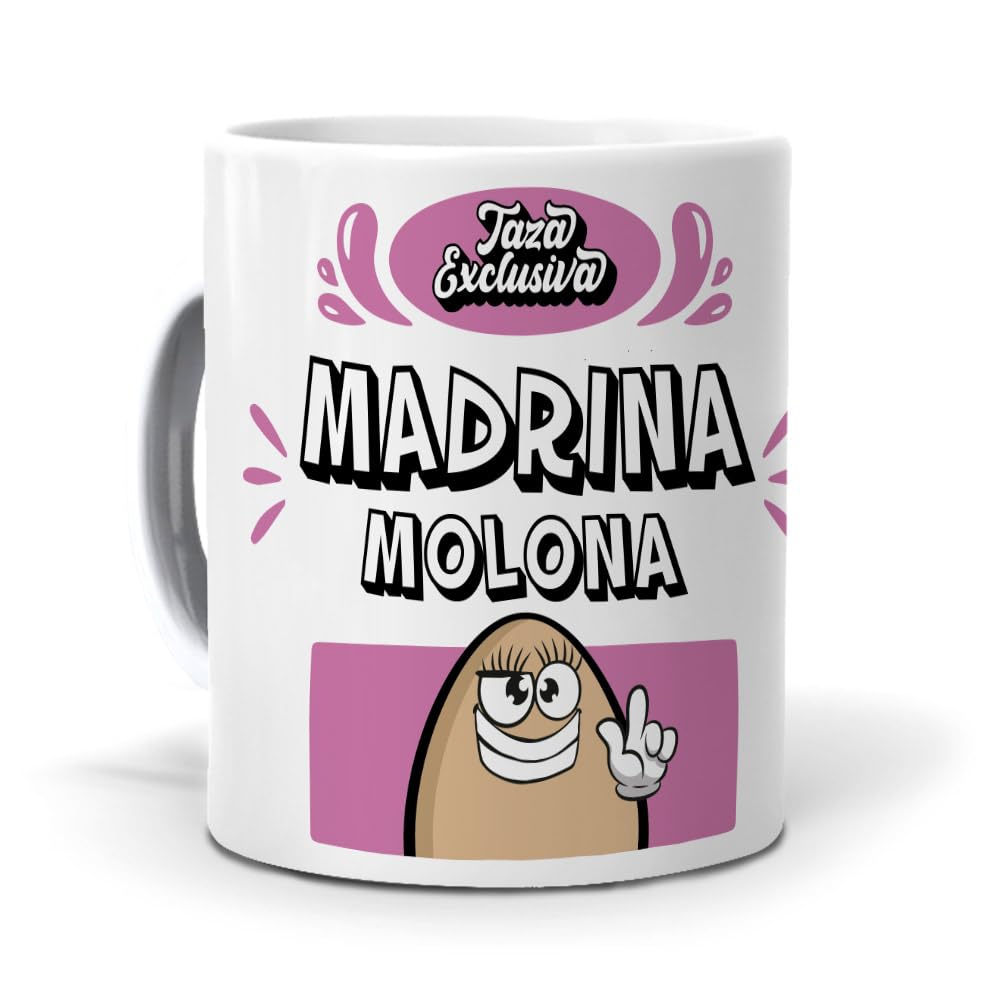 mundohuevo: Regalo original y personalizado para madrinas. Taza exclusiva Madrina molona. 350 ml. Haz un regalo único, Regala Alegría