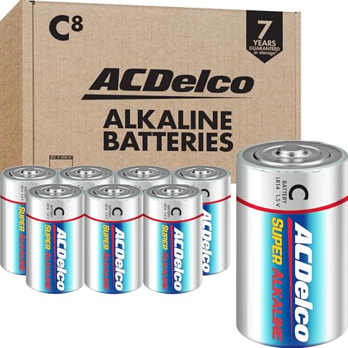ACDelco 8-Count C Batteries, Maximum Power Super Alkaline Battery for Home and Office, 7-Year Shelf Life, Recloseable Packaging