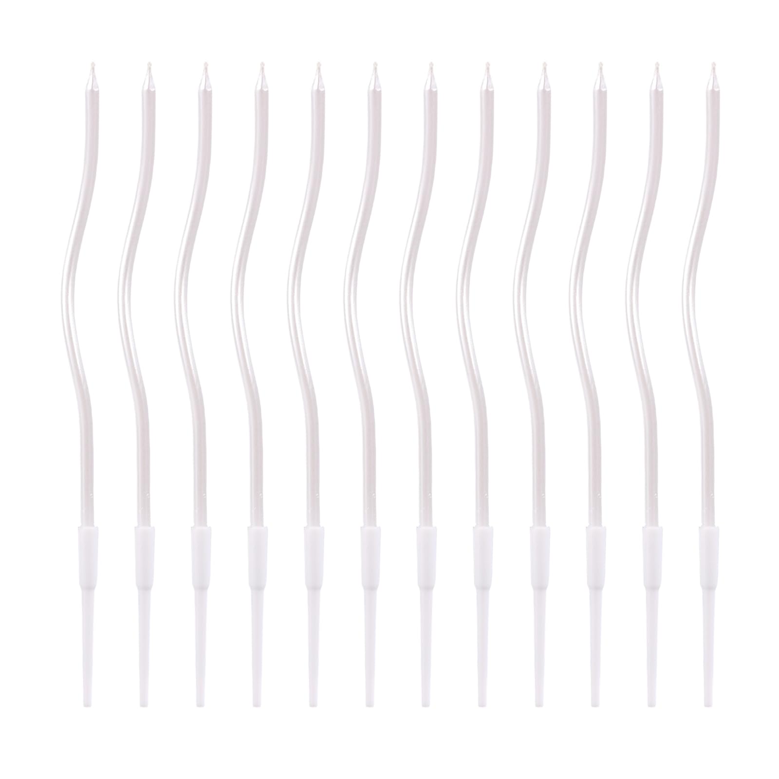 12pcs Twisty Spiral Cake Candles with Holders, Twist Slim Long Birthday Cake Candles Cupcake Decoration with Stand for Birthday Party Wedding Anniversary (Pearlescent White)