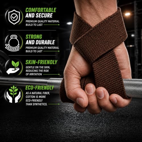 Image of Handler 23-Inch Weight Lifting Straps for Gym Workout - Wrist Support Wraps for Deadlifts, Calisthenics, Boxing & Strength Training - Non-Slip Grip, Neoprene Padded Gym Accessories for Men & Women (Brown, 23 Inches)
