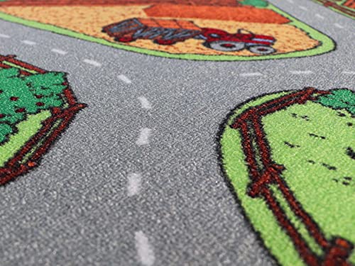 Primaflor Spielteppich Bauernhof - 95x200 cm | Straßenteppich mit Tieren | Made in EU | Kinderteppich mit Straßen für Jungen & Mädchen | für Fußbodenheizung | Kurzflor Teppich für Kinderzimmer – Bild 7