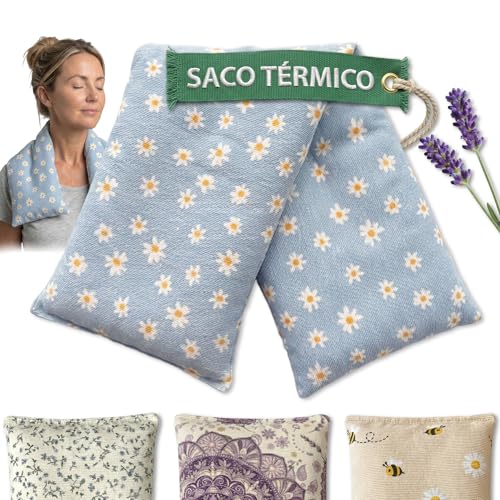 Saco Semillas Microondas Termico 45x14cm Aroma Lavanda - Bolsa Semillas Calor Microondas - Cojin para Dolor Cervical y Lumbar - Saquito Menstrual - Almohadilla Calor y Frio - Hecho a Mano (Margaritas)