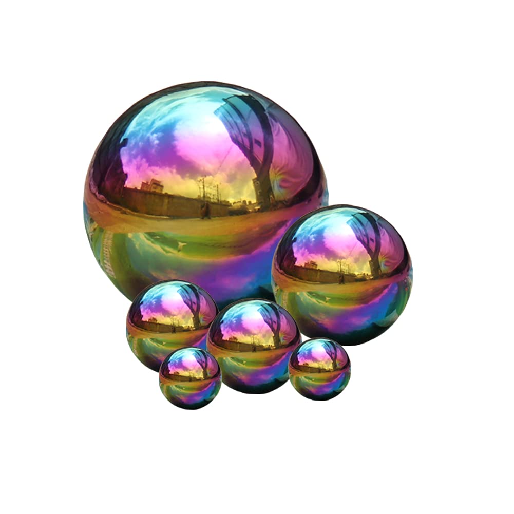 Bola de acero inoxidable, 6 piezas de 50-150 mm, multicolor, espejo pulido, bola hueca reflectante, esfera de jardín preperforada, para decoración de decoración de jardín del hogar (multicolor