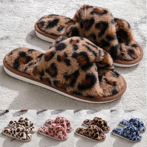 Slippers For Women Open Toe Women's Fuzzy Fluffy House Slipper Cute Plush Memory Foam Shoes Cross Band Indoor Winter Outdoor Warm4