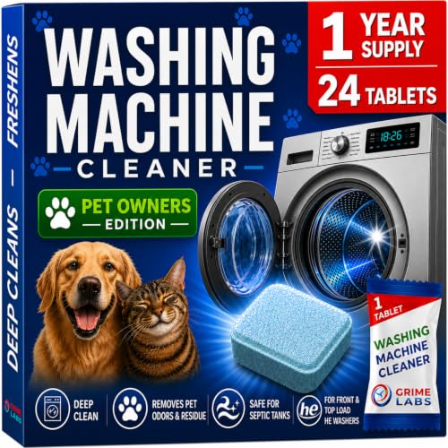 Image of Washing Machine Cleaner - Pet Owners Edition | Removes Pet Odors & Residue | Deep Cleaning & Freshening | Safe for Septic Tanks | Front & Top Load HE Washers | 24 Tablets