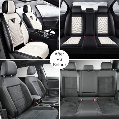 Image of Car Seat Cover Fit 98% of MINI 2000-2025,Premium Nappa Leather Breathable Waterproof Sports Seat Cover,Easy to Install Automotive Seat Covers Front Pair（Black & White）