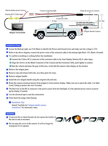 omotor Black Tailgate Backup Reverse Handle with Safety Parking Backup Camera for Ford F150 F250 F350 F450 F550 2005-2016 Pickup Truck Wide Angle Vision