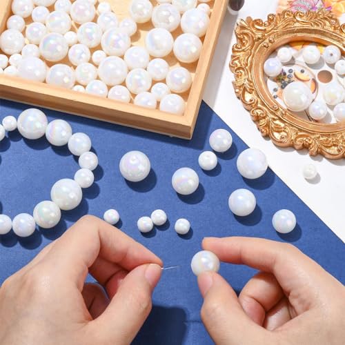 UR URLIFEHALL 100 Pcs 5 Styles ABS Plastic Imitation Pearl Round Beads White Faux Pearl Beads for Jewellery Crafts Bagchain Keychain Decor - Image 4