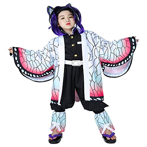 【COSPLEE】鬼滅の刃 胡蝶しのぶ コスプレ 衣装 子供 胡蝶 しのぶ 仮装 子供用 きめつのやいば こちょうしのぶ 服 子ども コスプレ衣装 キッズ 変装 和服 cosplay ハロウィン 文化祭 舞台衣装 子供用 子供服 (蝴蝶忍, 150)