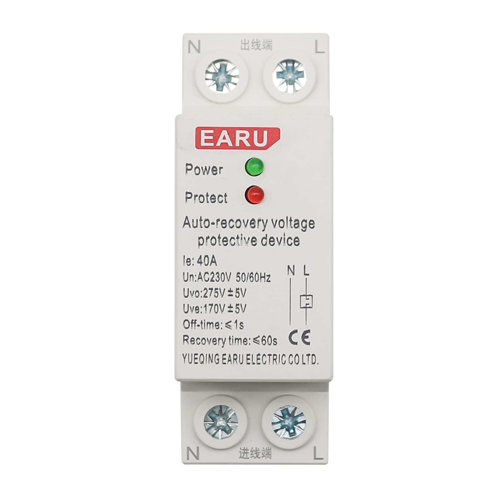 VDOQTLJT 10pcs 1P+N 27mm 40A 63A 230V Din Rail Automatic Recovery Reconnect Over Voltage and Under Protective Device Protection Relay(6 Years)