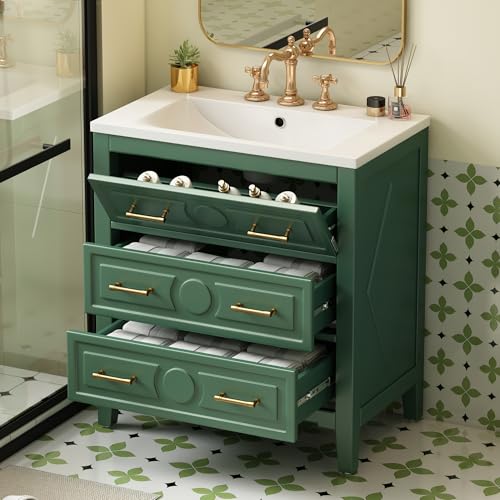 Merax-30-Bathroom-Vanity-with-Sink-Top-3-Drawer-Bathroom-Vanity-Storage-Cabinet-with-Gold-Pulls-Tip-Out-Drawer-Solid-Wood-Frame-Bath-Storage-Vanity-with-Sink Merax 30 Bathroom Vanity with Sink Top 3 Drawer Bathroom Vanity Storage Cabinet with Gold Pulls Tip Out Drawer Solid Wood Frame Bath Storage Vanity with Sink