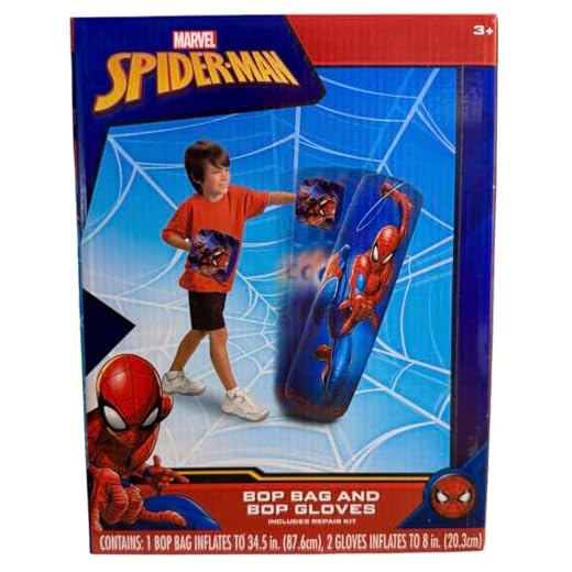 Spiderman Spider-Man Inflatable Bop Bag & Bop Gloves Set Kids Punching Bag with Gloves, Freestanding Superhero Blow Up Bouncing Boxing Bag for Exercise, Durable Heavy Duty Indoor and Outdoor - 34.5"