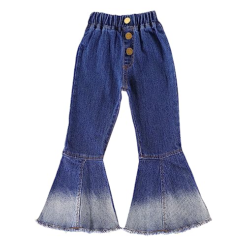 Toddler Girls Pants Summer High Waist Denim Flare Legging Pants Girls Gradient Patchwork Color Casual (Blue, 4-5 Years)2