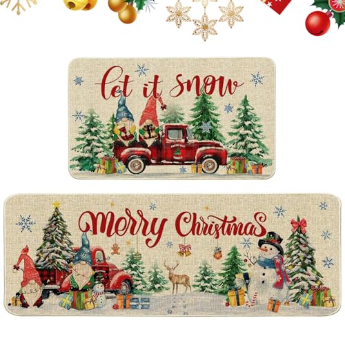 Embhlitfe 2 Stück Weihnachts Fußmatte,rutschfeste Weihnachten Fußmatte Weihnachts Badezimmermatte,Weihnachtsteppich Weihnachten Innen Fußmattes für Weihnachtsdekoration,40 x 60 cm/40 x 120 cm (A)